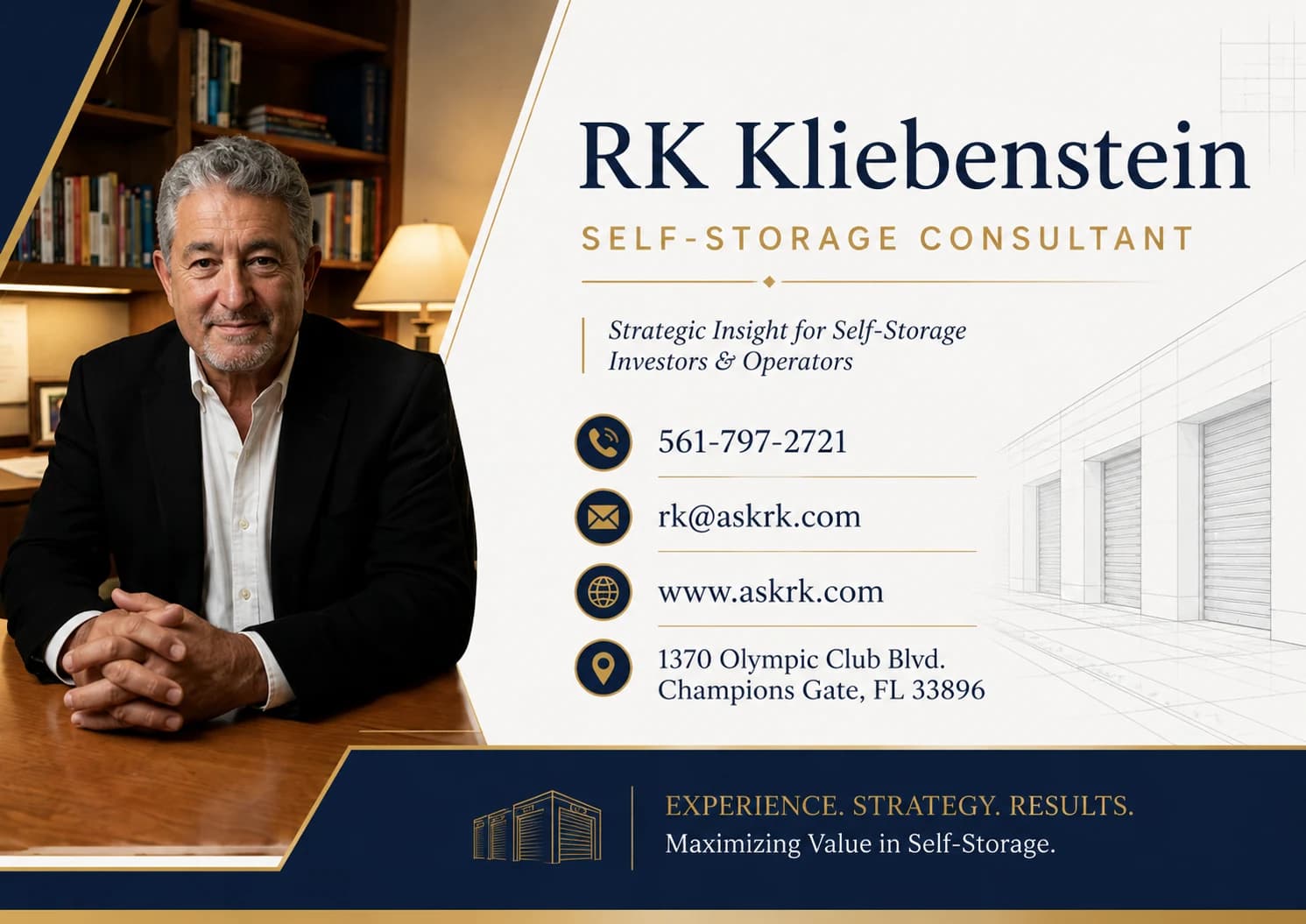 RK Kliebenstein's business card, with his photo and contact details